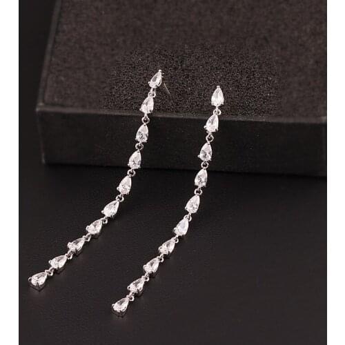 Luxury Temperament Set AAA Zircon Tassel Long Earrings For Women 2020 Trend Copper S925 Silver Needle European American Eardrop