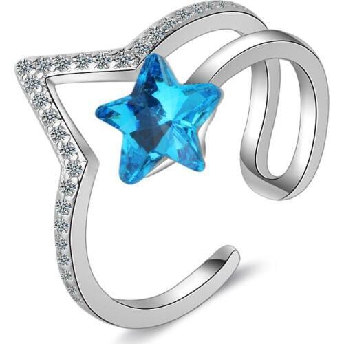 New Star Crystal Zircon Opening Geometric Rings For Women Femme Trend 925 Sterling Silver Jewelry Party Gift Anillos SAR70