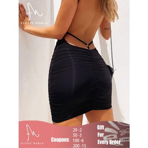 Women Sexy Bodycon Party V-neck Spaghetti Strap Dresses Backless Club Dresses Black Short Summer Mini Sleeveless Drop Shipping