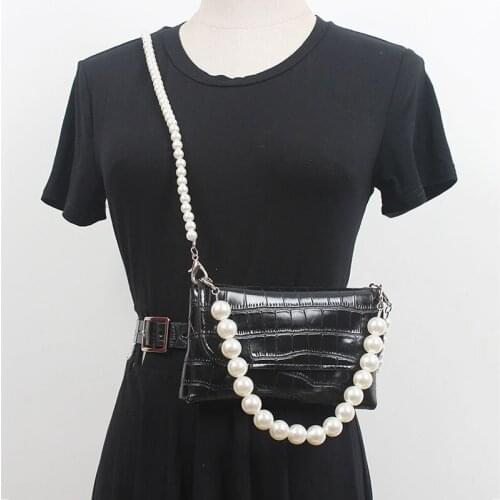 SeeBeautiful Long Man-made Pearl Chain Removable Small Bag Belt Metal Pin Buckle Woman Summer 2021 New Fashion All Match E497