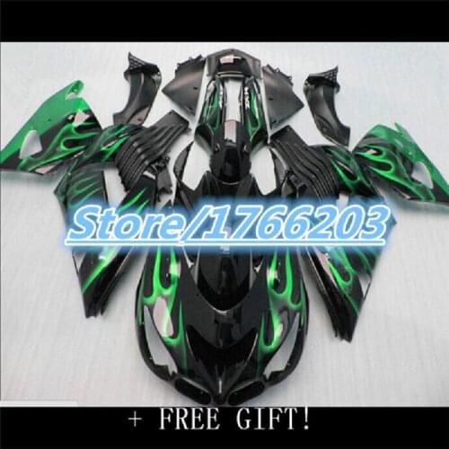 ZZ-R1400 2008 Body Kits green flame for Kawasaki Zx14r 2011 Motorcycle Fairing Zx14 Zx-14r 2006 - 2011 Full Body Kits black