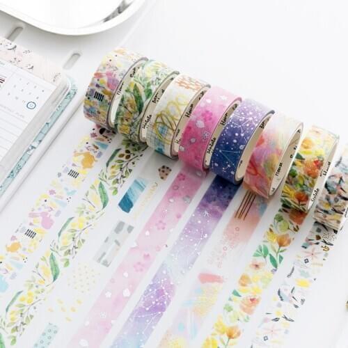1pcs Kawaii Flowers Animal Bronzing Washi Tape Decorative Adhesive Tape DIY Scrapbooking Sticker Label Masking Tape