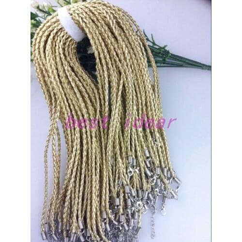 18inch 100pcs Gold 3mm Leather necklace cord for DIY craft Jewelry Free Shipping