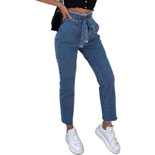 2021 High Waist Mom Black Blue Jeans Women Boyfriends Straight Jeans Femme Lace Up Cotton Vintage Denim Pants Vaqueros Mujer