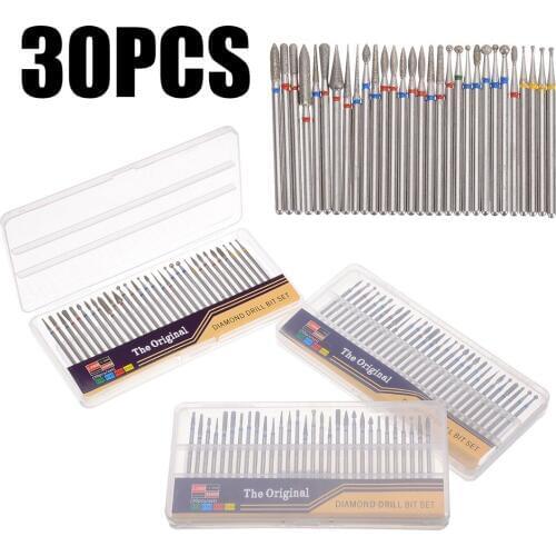 30pcs/set Diamond Nail Drill Bit Manicure Cutters Rotary Burr Drill Accessories Spiral Nail Milling Cutter Tool