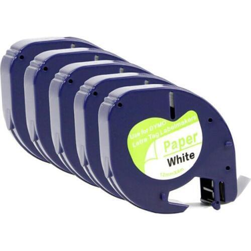 5pk/lot 12mm 91200 black on white compatible DYMO LetraTag White Tape Label paper 4meter DYMO label printer ribbons