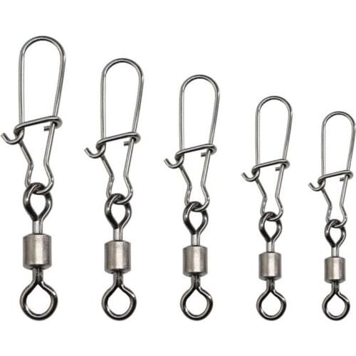 50PCS/Lot Snap Stainless Steel Fishing Lure Rolling Swivel Fishing Hook Connector Pin Fishing Accessories