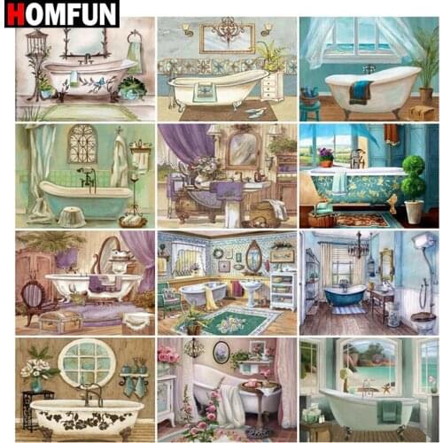 HOMFUN Full Square/Round Drill 5D DIY Diamond Painting "Bathroom landscape" Embroidery Cross Stitch 5D Home Decor Gift