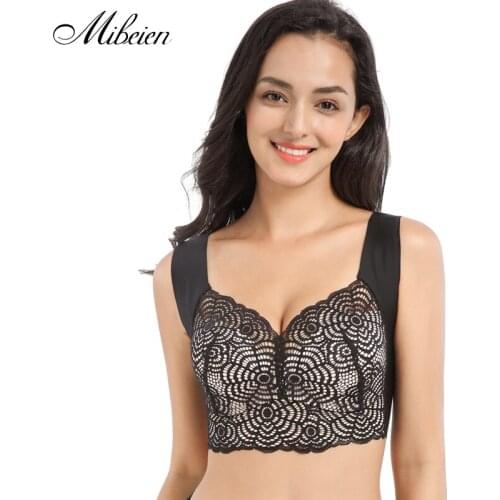 Large size bra sexy flower hollow lace contrast stitching design large size thin cup vest sports wide shoulder strap underwear