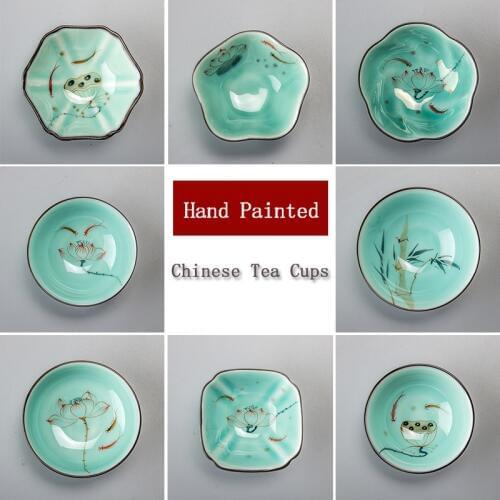 1pcs Teacup Chinese Longquan Tea Bowl Teaware Golden Fish China Kung Fu Tea Set Celadon Drinkware Ceramic Crafts D044