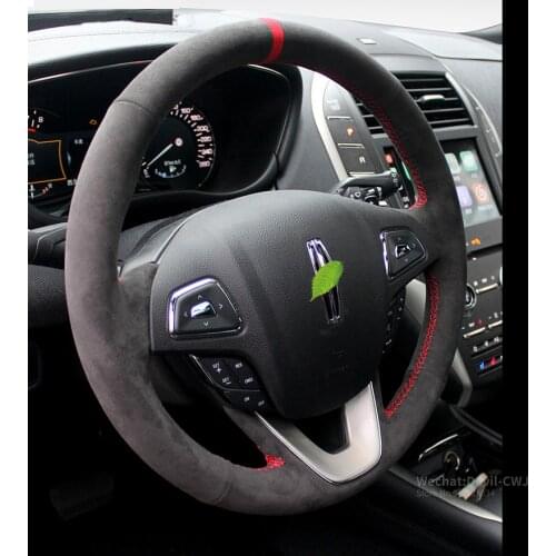 For Lincoln Continentai MKZ MKC MKX Real Alcantara steering wheel cover suede hand-sewn Grip Cover Auto interior car accessories