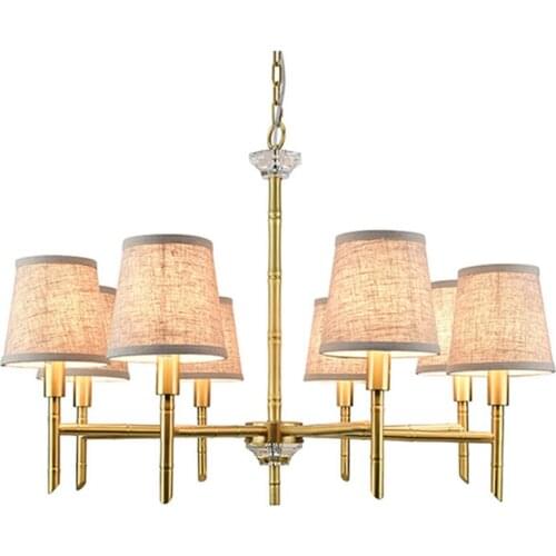 Europe Lustre Copper 8 Head Chandeliers Lights 85cm x 60cm Fabric Shade Chandelier Light Fixture Dining Hanging Light Luminaria