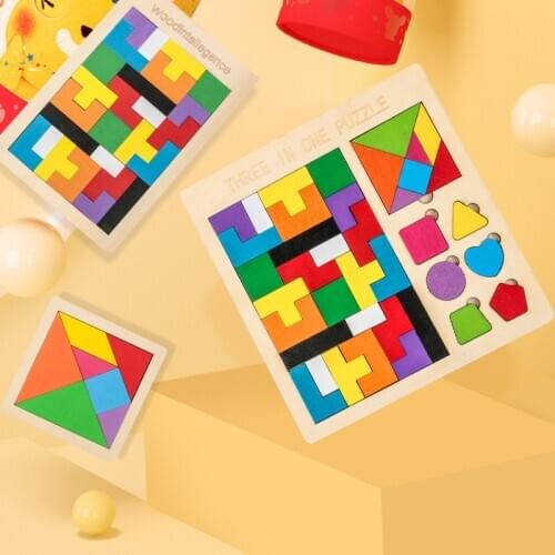 Puzzle Early Education Solid Wood Colored square Color Wood Educational Toys A Wooden Toys Of 3D Wooden Game For Baby Kids Toy