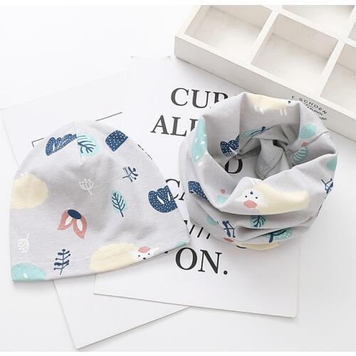 New Autumn Spring Baby Cotton Hat Scarf Set Boys Girls Neck Scarf Winter Warm Children Cartoon Neckerchief Kids Beanies Suits
