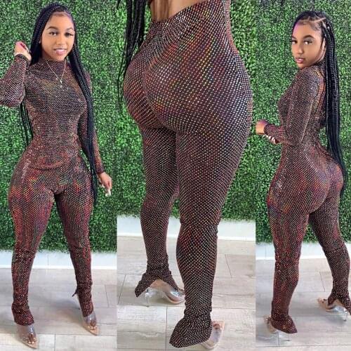 Echoine Autumn Winter Sequin Turtleneck Top and Legging Pants Two Piece Set Tracksuit Streetwear Women Matching Set Party Clubw