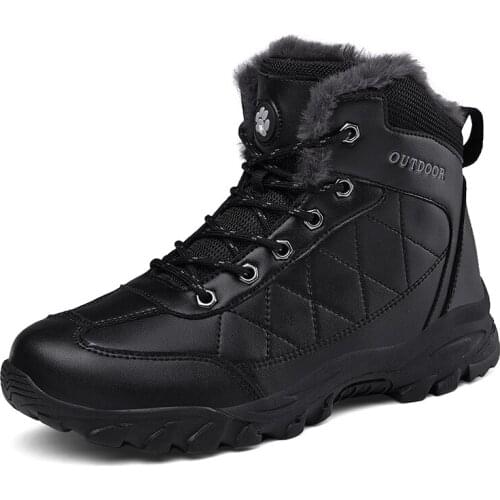 Leather Men Boots Winter Pop Warm Fur Snow Boots Men Winter Work Casual Shoes Military Rubber Ankle Boots Waterproof Erkek Bot