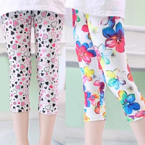 Girls Print Leggings Girls Knee Length Kid Safety Pants Spring-Summer All-matches Bottoms Leggings Elasticity Breathable Pants