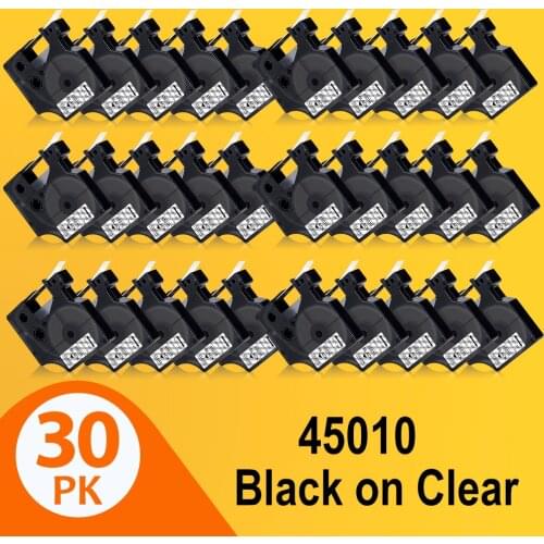 30PK 45010 Tapes Compatible for Dymo D1 45010 12mm Black on Clear Printer Ribbon for Dymo Label Manager Maker LM160 LM280 LM210