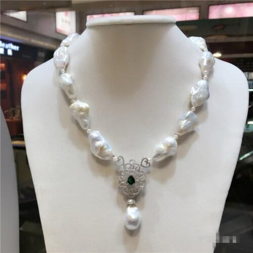 Hot sell European American styles natural big white baroque pearl necklace fashion jewelry