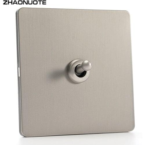 Silver Gray Brushed Stainless Steel Matte Panel Toggle Switch 1-4 Gang 1 Way 2 Way Wall Light Switch EU Socket