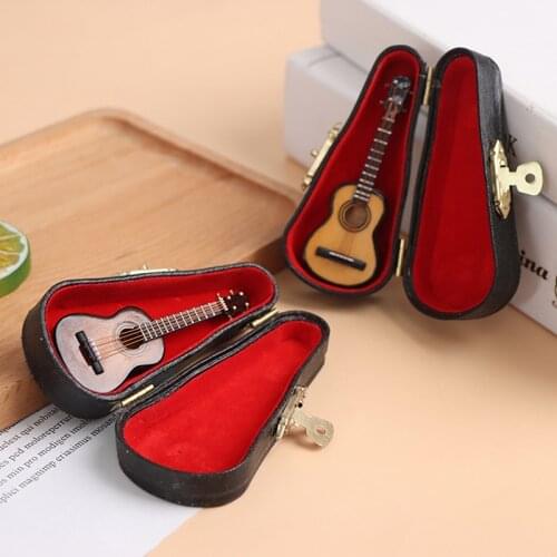 Mini Guitar model Miniature Guitar Model Replica with Stand and Case Mini Musical Instrument Ornaments Dollhouse Accessories