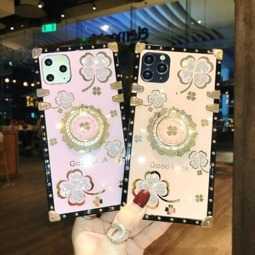 Lucky Flowers Ring Phone Case For OPPO F17 F11 F9 Pro A15 A12 A12E A11 A11X A11K A7X A9X Case Luxury Square Diamond Soft Cover