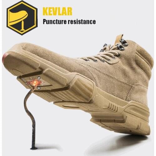 New Quality Men KEVLAR Work Safety Boots Genuine Cow Leather Fashion Casual Work Shoes Steel Toe Ankle Martin Boots
