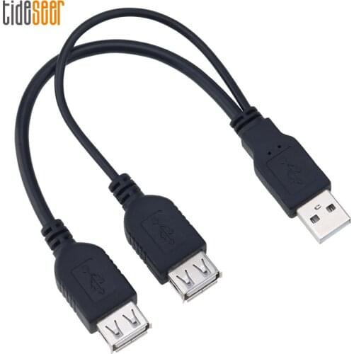 New Black USB 2.0 Male to 2 Dual USb Female Jack Y Splitter Adapter Cable for PC Laptop 100pcs