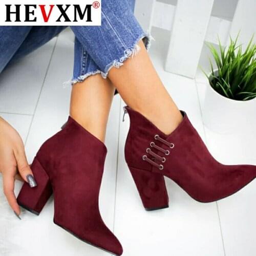 Women Shoes Ankle Sexy Boots Short Boots High-heel Fashion Spring Autumn Pointed Shoes Woman Plus Size 35-43 flock boots