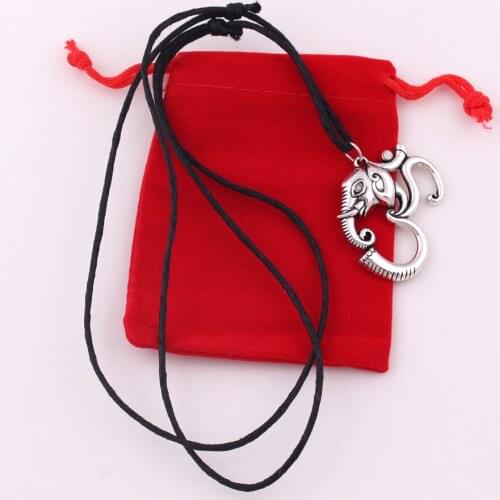 Om Yoga Necklace Mandala Ganesh Elephant Pendant Hindu Talisman wax Rope Necklace