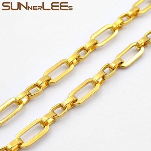 SUNNERLEES 316L Stainless Steel Necklace 6.5mm Geometric Link Chain Gold Color High Polished Men Women Jewelry Gift SC182 N