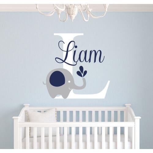 Personalized Elephant Name Wall Decal Vinilos Paredes Wall stickers For Kids Room Boys Stickers Muraux adesivo de parede D674