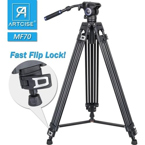 ARTCISE 185cm 72.8" Heay Duty Aluminum Professional Video Tripod with Fluid Pan Head Fast Flip Lock for DSLR Camera DV Camcorder
