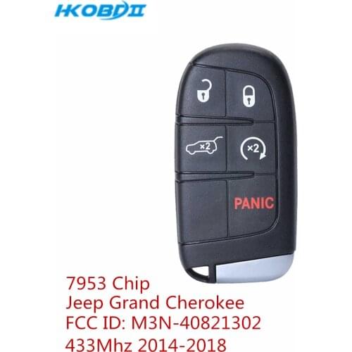 HKOBDII Smart Remote forJeep Grand Cherokee Key Fob 4 5 Buttons 433Mhz 7953 Chip 2014-2018, FCC ID: M3N-40821302 P/N: 68143505