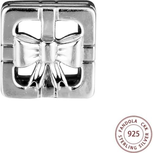 Reflexions Gift Clip Charm 925 Sterling Silver Square Shape Beads Fits Original Bracelet DIY Jewelry Making Berloques