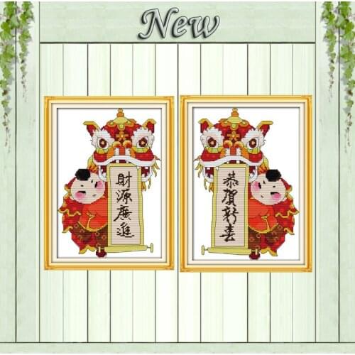 Happy Spring Festival mascot painting counted print on canvas DMC 11CT 14CT chinese Cross Stitch kits embroidery needlework Sets