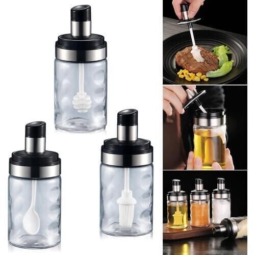 Glass Seasoning Tank Kitchen Spice Kit Bottles Pepper Spoon Seasoning Jars Oil Brush Honey Container Food Storage Container