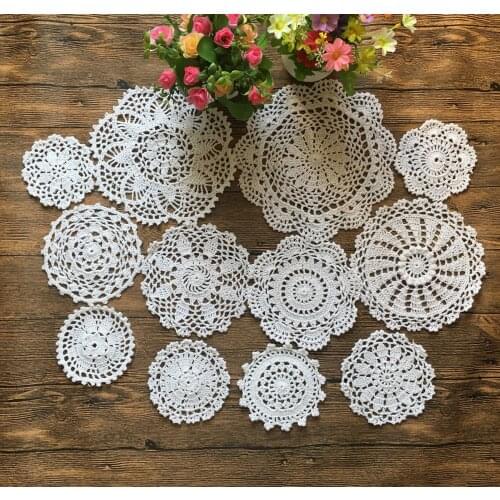 Super Design 12Pcs 100% Cotton Hand Made Crochet Doilies Cup Mat Pad Coaster 12 Vintage Crochet Motifs 9-25cm White Beige HD137