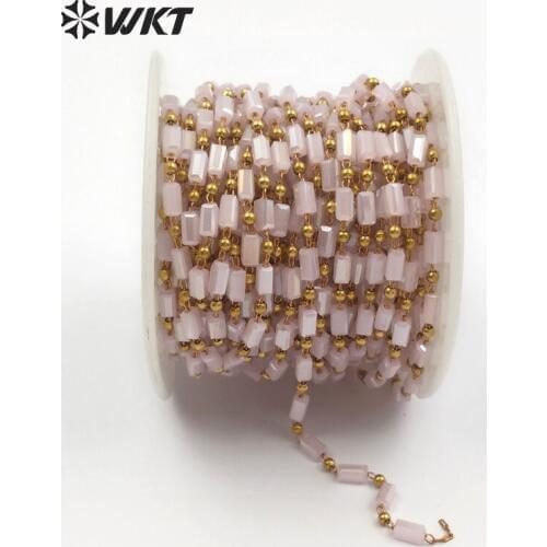 WT-RBC082 Bohemia Style Romatic Pink Color Faceted Beads Chain Wholesale 5 Meter Rosary Crystal Chain Handmade Jewelry For Women