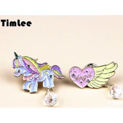X100 Free shipping Cartoon Cute Fairy Tale Unicorn Horse Heart Wing Metal Brooch Pins Button Pins Fashion Jewelry Wholesale