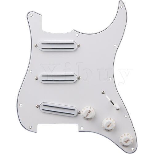 Yibuy White Loaded Prewired Pickguard with SSS B500K / A500K Tone Dual Rail Pickups