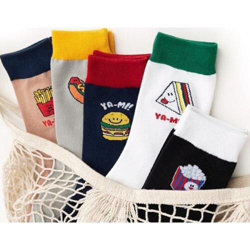 Women Socks Funny Cute Japanese Harajuku Socks Hamburger fries jacquard cotton Food Happy colorful novelty skateboard Socks
