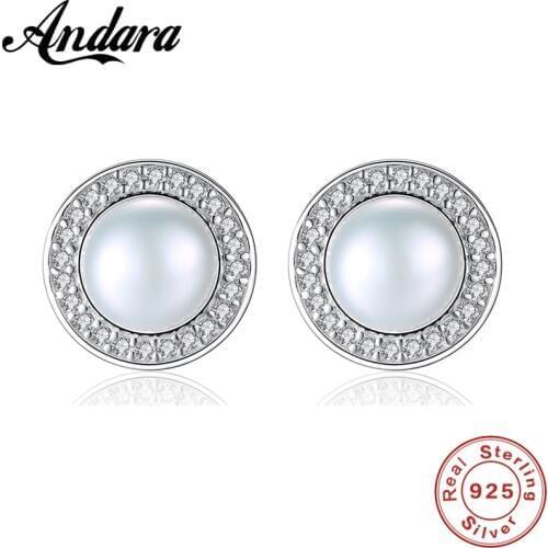 S925 Sterling Silver Stud Earring Round Freshwater Real Pearl Earrings For Women Girl Jewelry Engagement