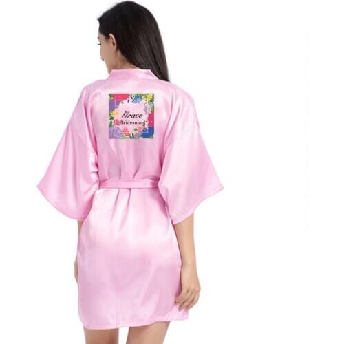 Custom Name Flower Print Women Bathrobe Dress Gown Hen Party Wedding Bridal Party Team Robes Gifts