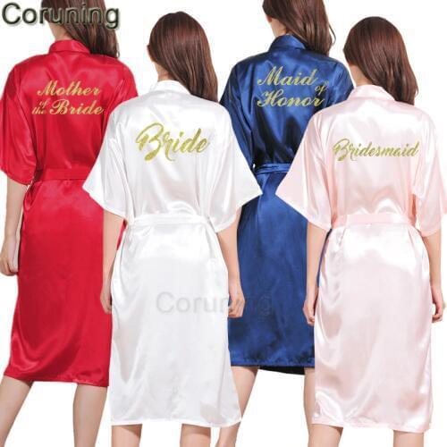 TJ01 Large Size S-3XL Gold Letter Bride Bridesmaid Get Ready Robes Bridal Party Gifts Bathrobe Dressing Gowns For Women