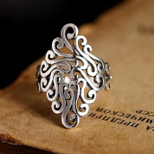 Vintage Silver Color Big Flower Rings for Women Bijoux Gift Female Adjustable Size Finger Rings Anillos Wholesale