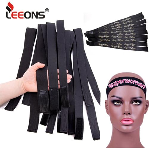 Leeons Hair Wrap Edges 1Pcs/3Pcs Lot High Elastic Bands For Hair Wig Accessories Adjustable Black Color Velcro Elastic Hair Band