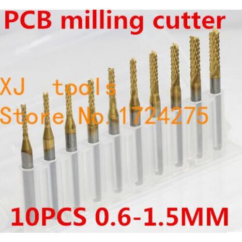 10pcs Titanium Coat Carbide 0.6-1.5mm PCB Carbide Tools, CNC Cutting Bits, Millinging Cutters Kit for Engraving Milling Machine