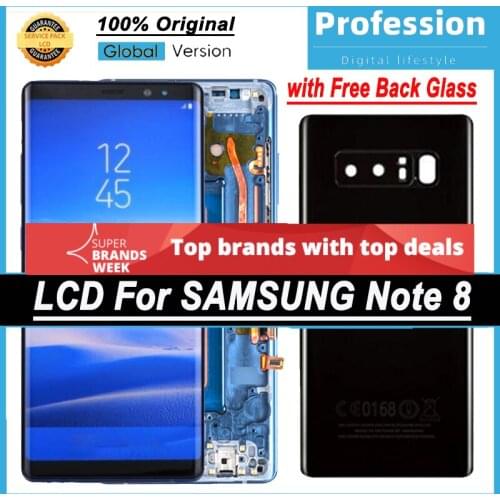 100% Original 6.3'' Display with frame for Samsung Galaxy Note 8 N9500 N9500F LCD Touch Screen Repair Parts + Back Glass