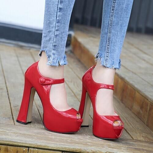 2021 Women 14cm High Heels Wedding Peep Toe Pump Lady Big Size 4cm Platform Stripper Black Prom Fetish Luxury Straps Block Shoes